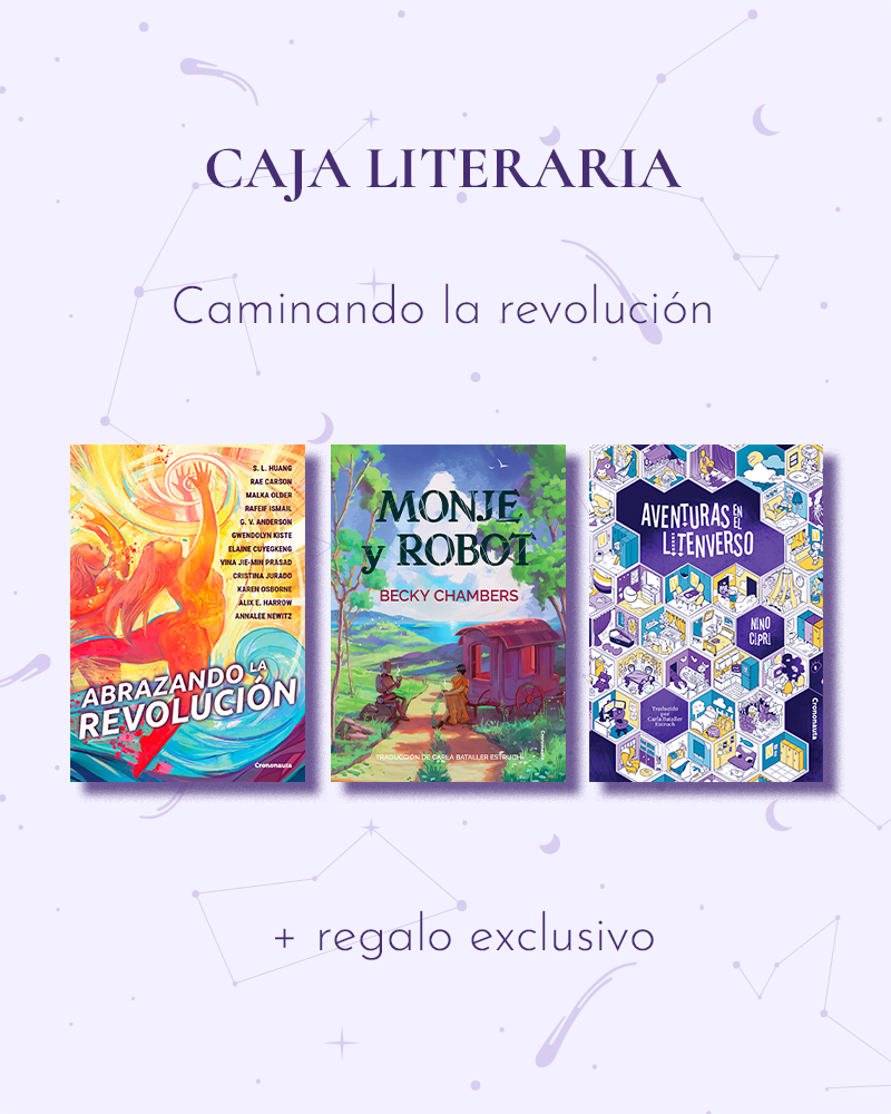 Caja literaria Caminando la revolución + regalo exclusivo. Incluye Abrazando la revolución, de autoría múltiple; Monje y robot, de Becky Chambers, y Aventuras en el Litenverso, de Nino Cipri