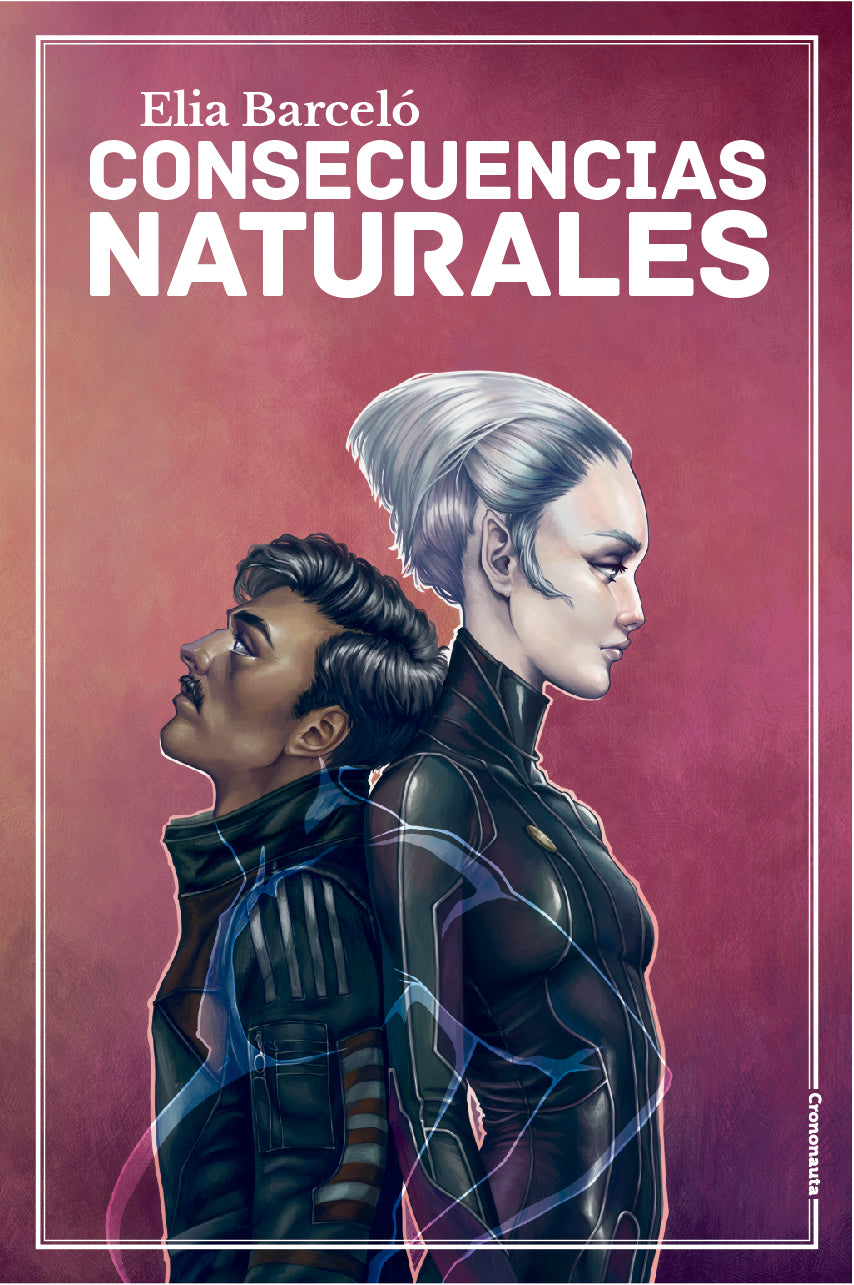 Los dos personajes protagonistas se dan la espalda. El hombre, de piel morena, cabello negro y bigote fino, mira hacia arriba. La mujer, de piel clara y cabello gris, mira hacia abajo. Los dos van vestidos de negro. Sobre ellos se distingue un poco una silueta que da a entender que el hombre está embarazado. El fondo es rojo oscuro.